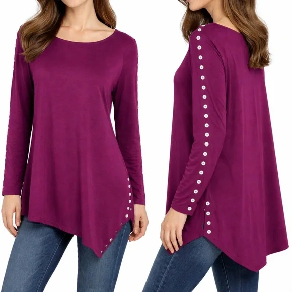 Soft Surroundings Tunic Top M Medium Dark Purple Cotton Modal Washable Fall NEW - Picture 2 of 12